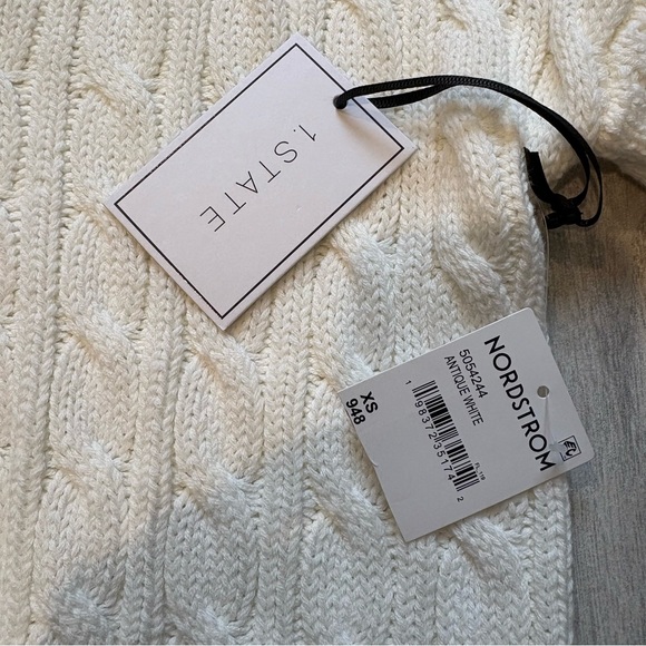 NWT, 1. State White Cable Knit V Neck Preppy Tennis Academia Sweater, Sz XS - Picture 12 of 13